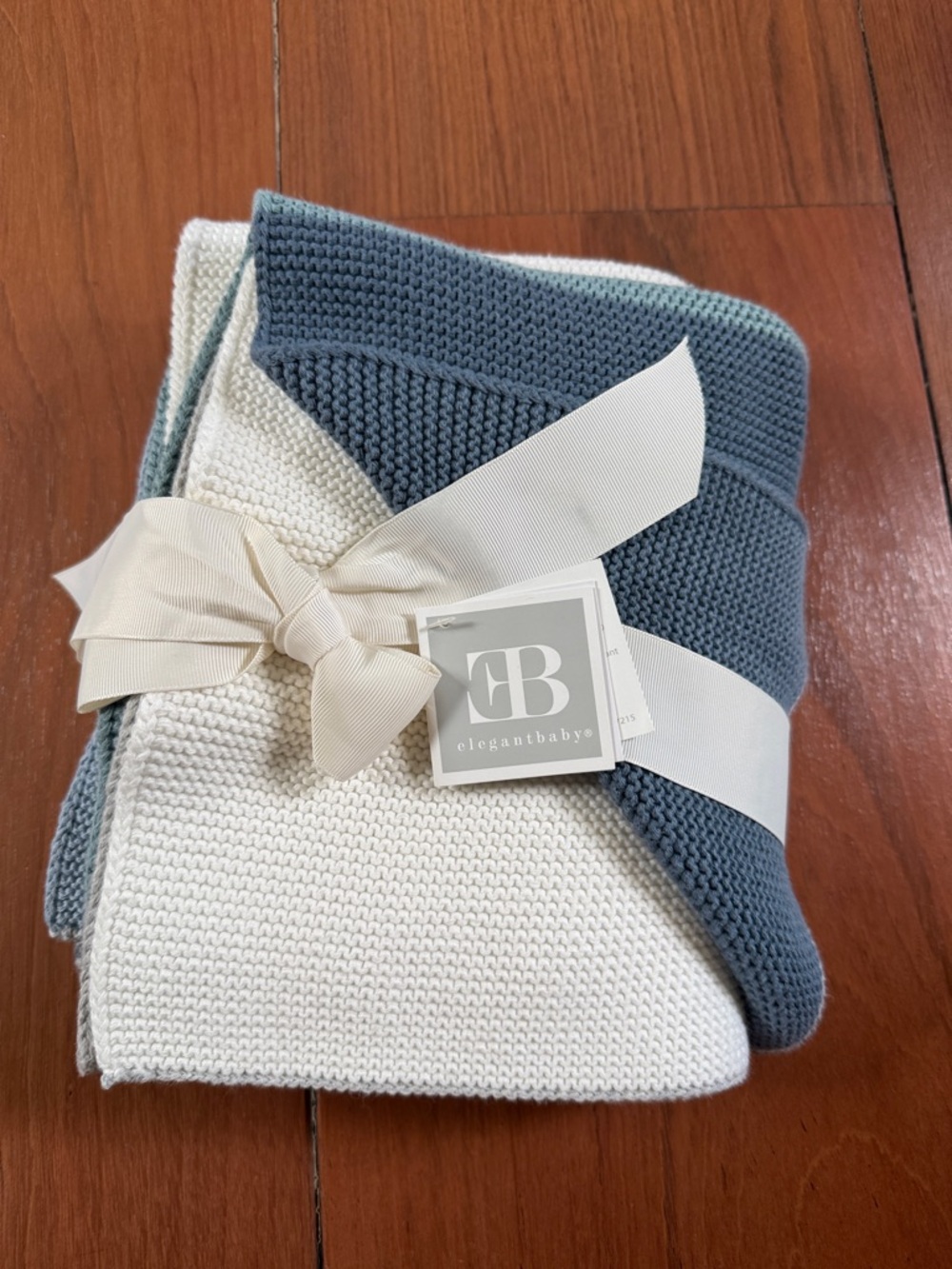 Elegant Baby Blue & White Knit Baby Blanket